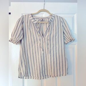 Loft Blue White Stripes Short Sleeve Cotton Blouse
